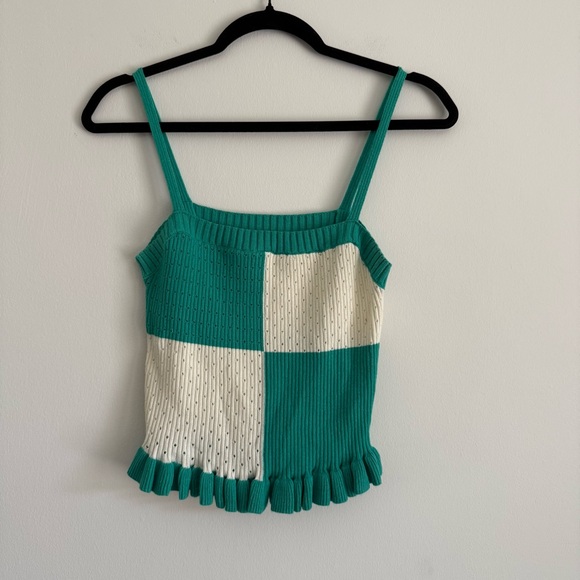 Lush Tops - Crop Top Green and White| Unique Summer Tops Size M